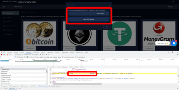 The Page Loads with A Static Address leading directly to the scammer’s wallet